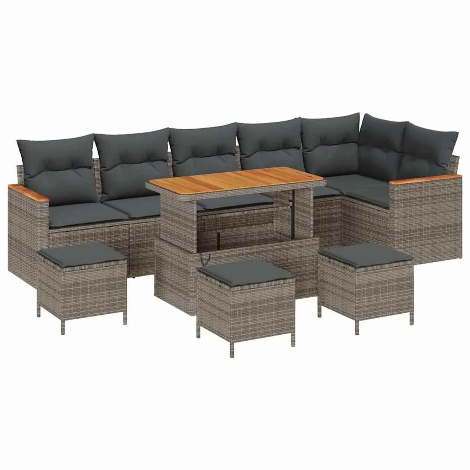 vidaXL Gartensofa-Set mit Kissen 10 Stk Grau Poly Rattan 3365023 günstig online kaufen