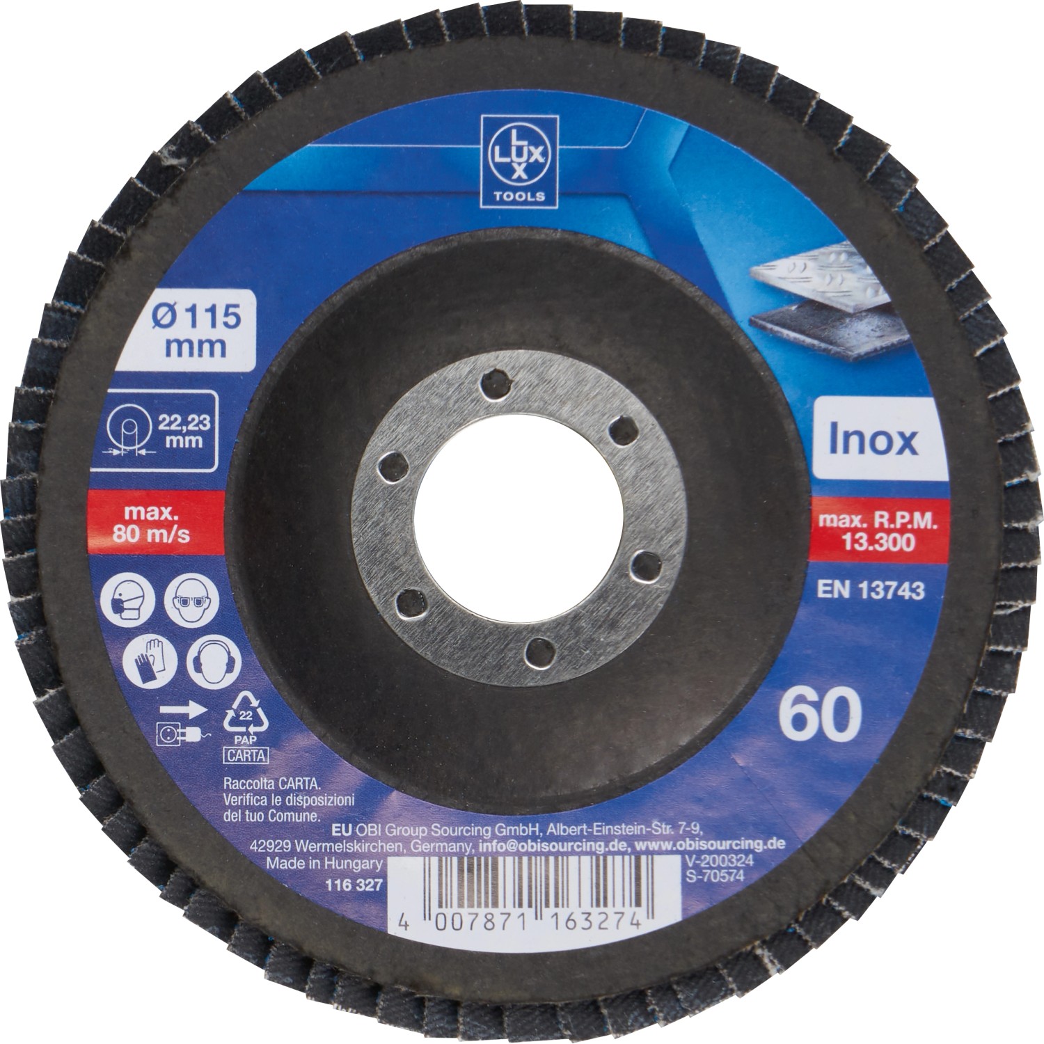 LUX Fächerschleifscheibe Metall Ø 115 mm K60