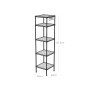 Schwarzes Songmics Standregal mit 5 transparenten Ablagen, 30x30x123,5 cm.