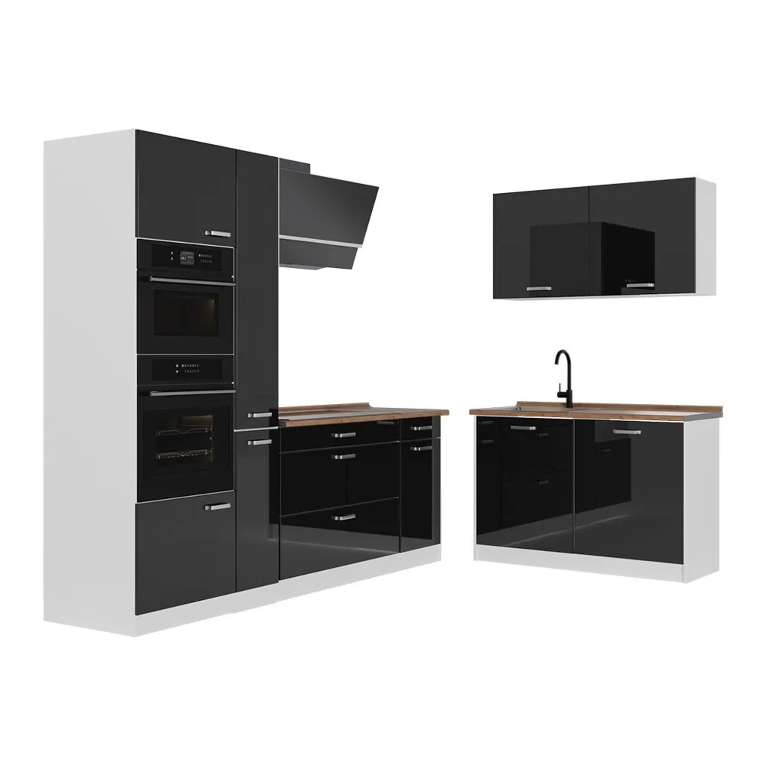 Vicco Eckküche R-Line Schwarz Hochglanz/Weiß 230 x 207 Arbeitsplatte Goldkraft Eiche Art Nr 66742