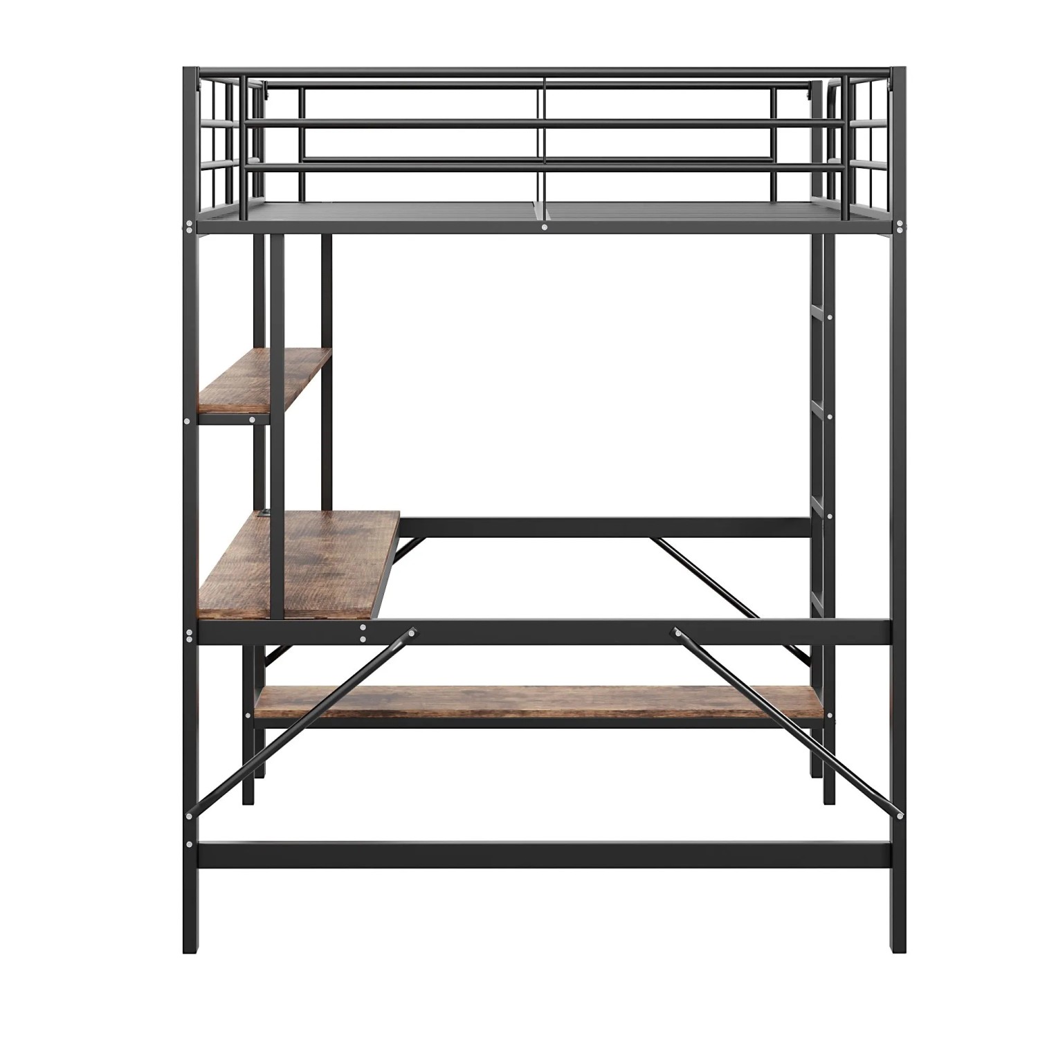 okwish Hochbett 140x200cm mit Schreibtisch und LED Leuchten Schwarz ohne Matratze