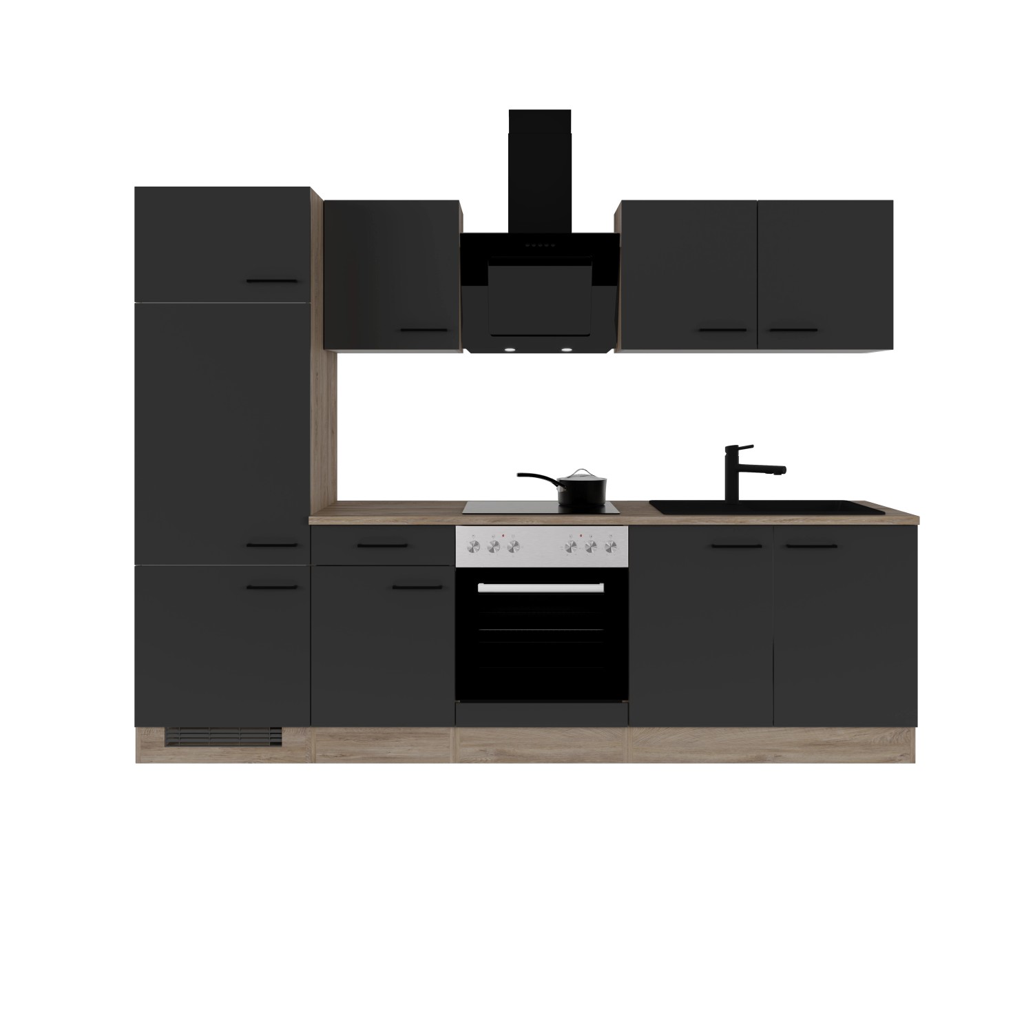 Flex-Well Exclusiv Küchenzeile Capri 270 cm Schwarz Matt-Endgrain Oak günstig online kaufen
