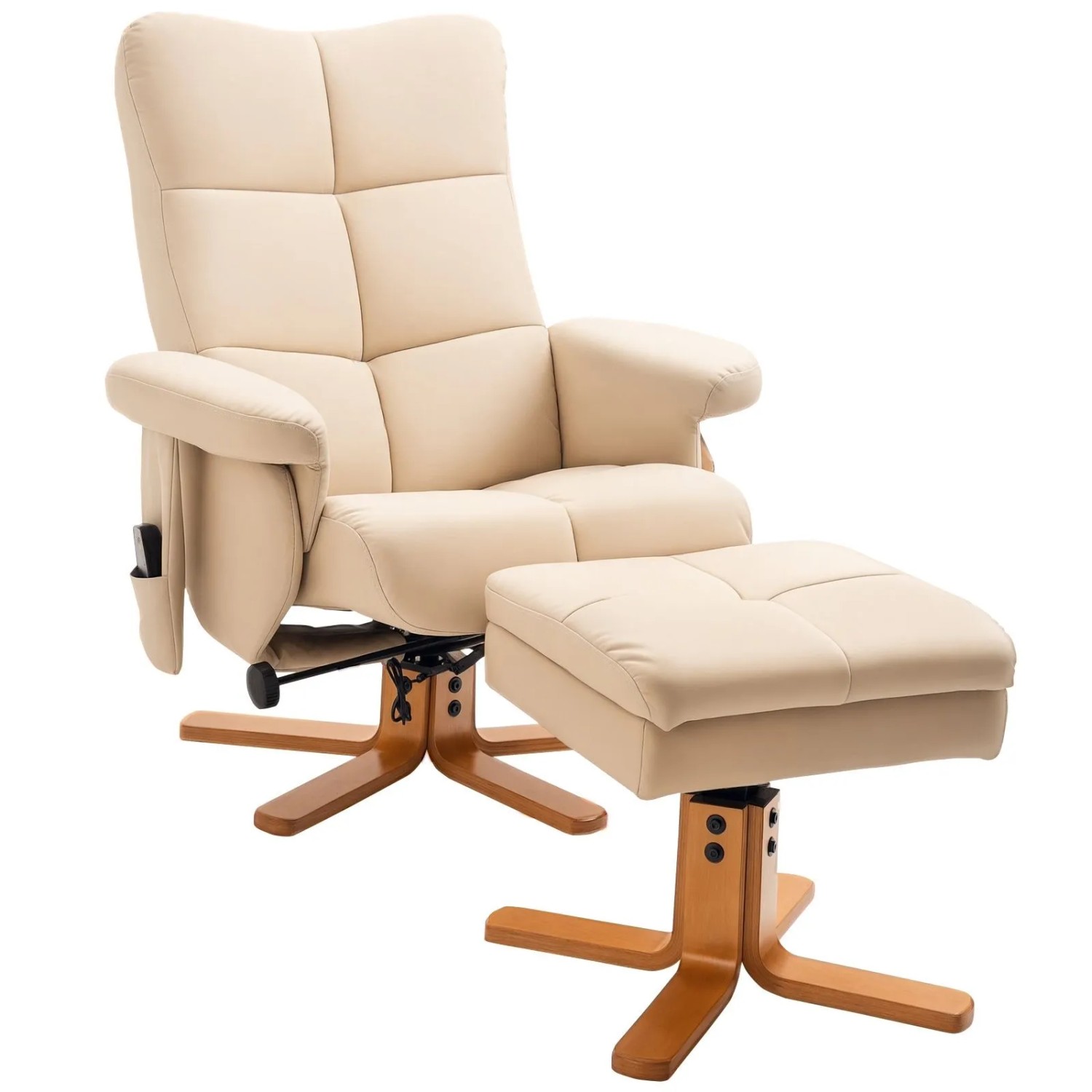 HOMCOM Massagesessel mit Fußhocker Stauraum 145 Grad Neigung Cremeweiß 80 x 86 x 99 cm