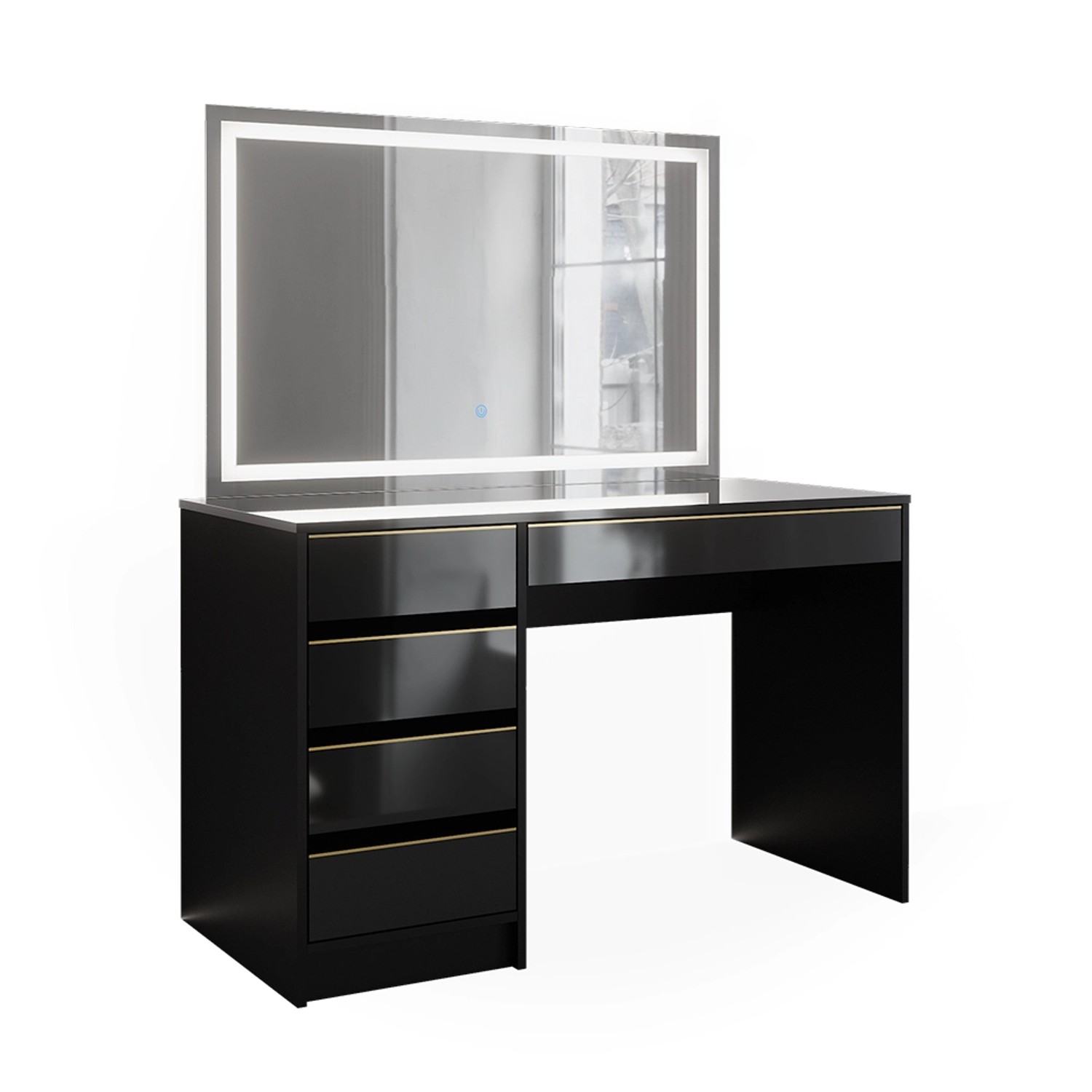 Vicco Schminktisch Sherry Schwarz/Gold/Gold 120 cm mit LED-Spiegel günstig online kaufen