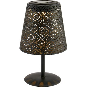 Dunkelgraue Solar-Tischleuchte mit Blumenmuster, Ø 12 cm, Höhe 20,5 cm. Dekorative Beleuchtung für Garten und Balkon.