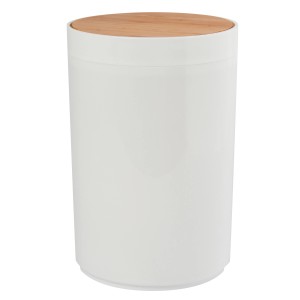 Weißer MSV Kosmetikeimer Oslo mit Bambusdeckel, 5 Liter Fassungsvermögen.