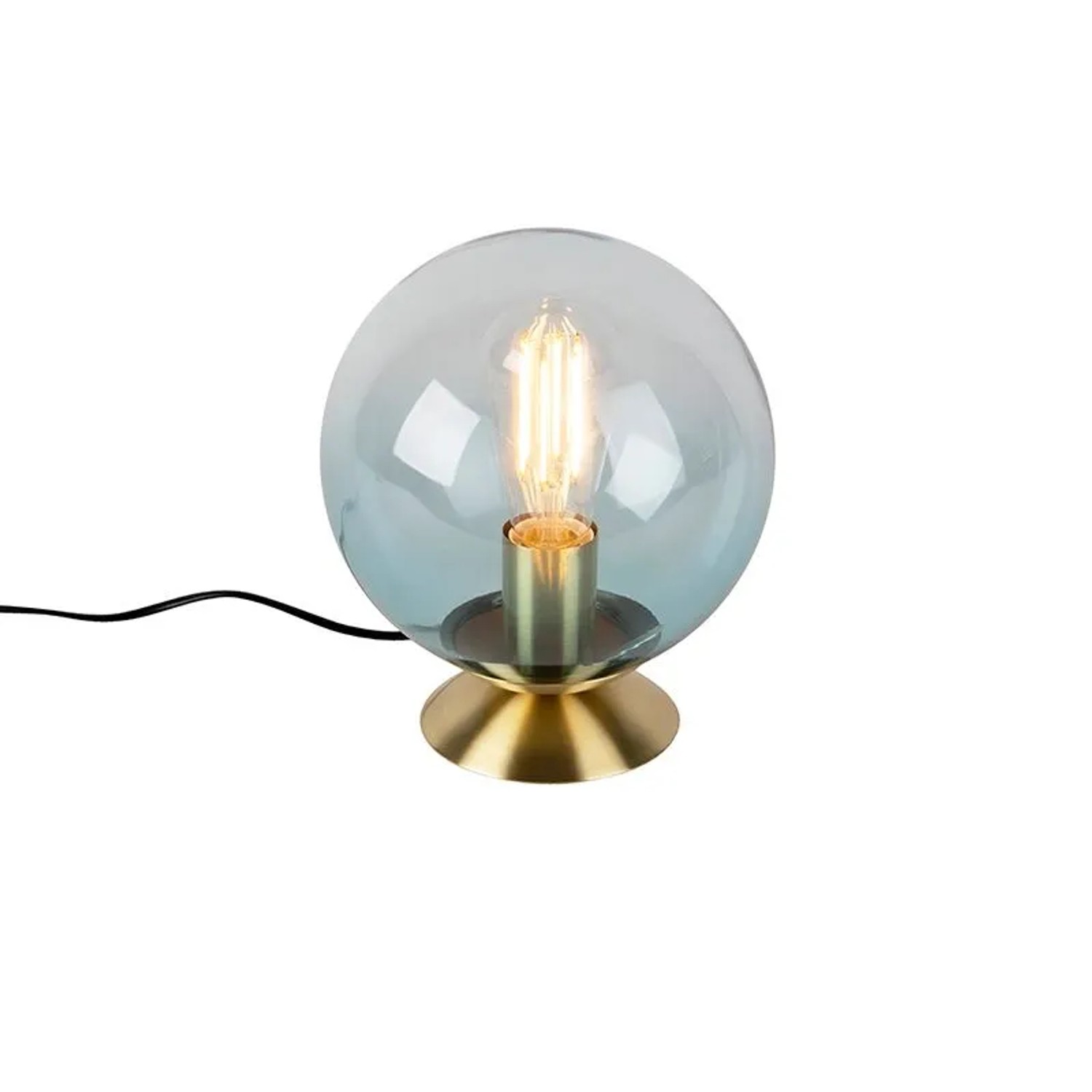 QAZQA Art Deco Tischlampe Messing mit Blauem Glas Pallon