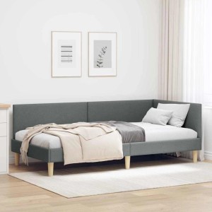 vidaXL Eckbettgestell mit Kopfteil Dunkelgrau 90 x 200 cm Stoff 42016190