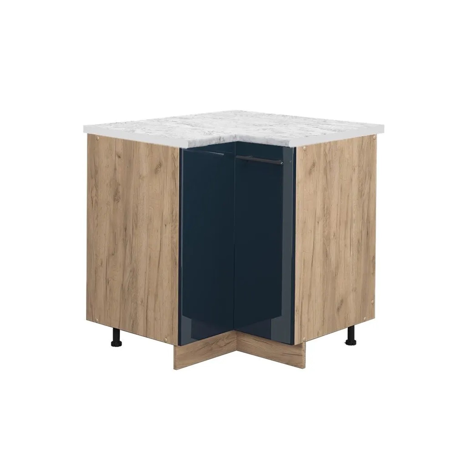 Vicco Eckunterschrank Fame-Line DunkelBlau Hochglanz Goldkraft Eiche 81 cm AP Marmor