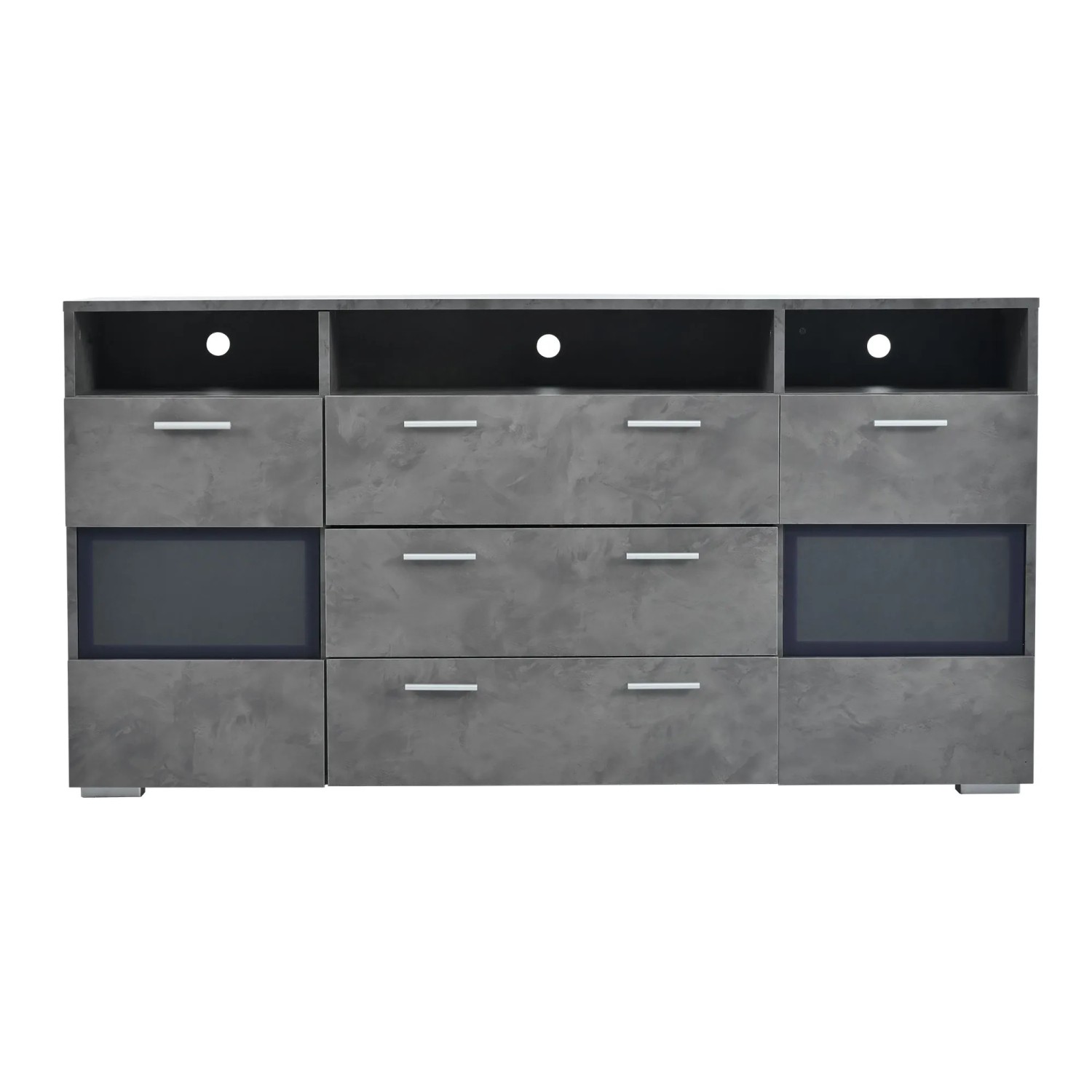 okwish Sideboard mit LED Acryltüren Schubladen Stauraum 140x33.5x72.5cm Grau
