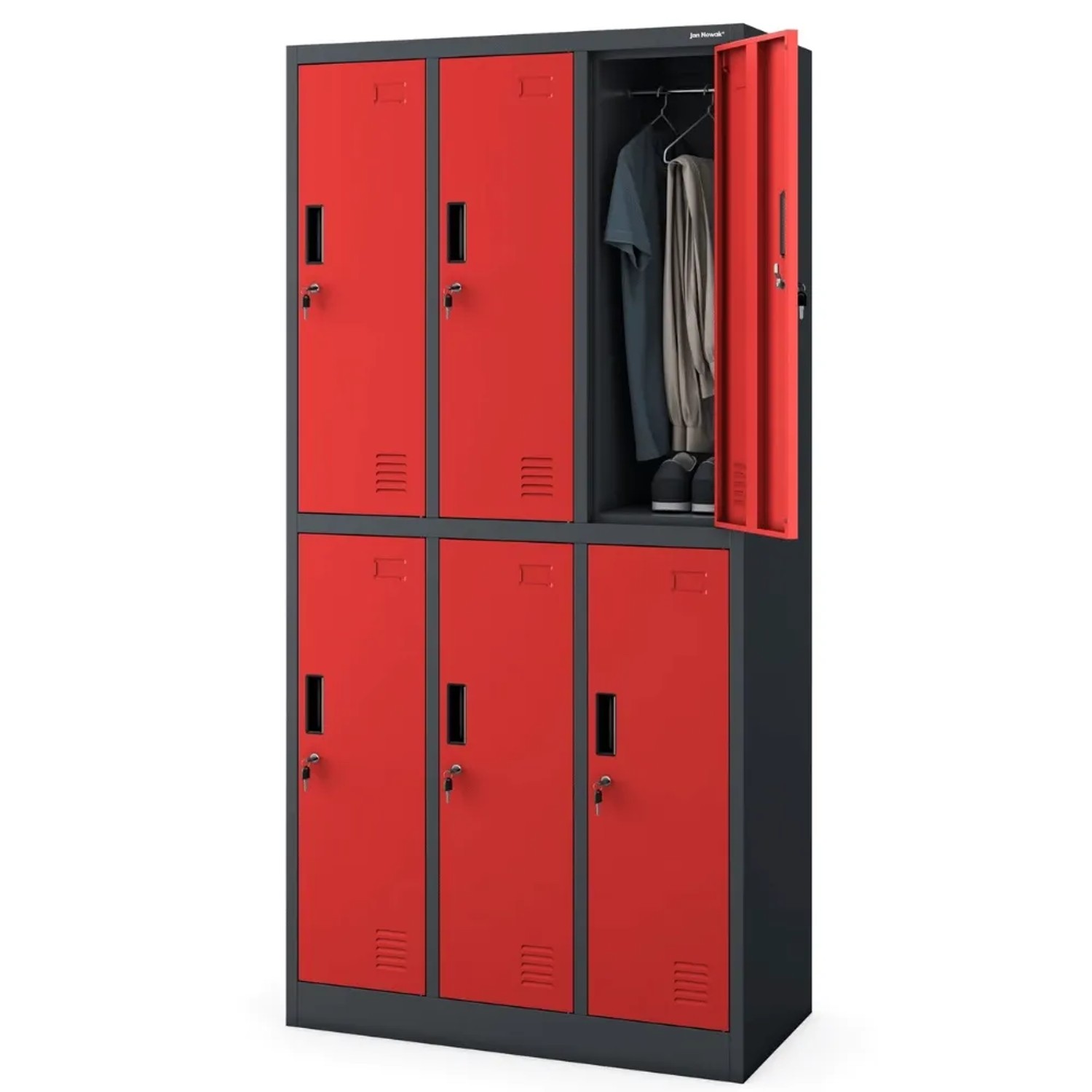 JAN NOWAK Umkleideschrank Spind IGOR 6 Abteile 185 x 90 x 45 cm Anthrazit-Rot