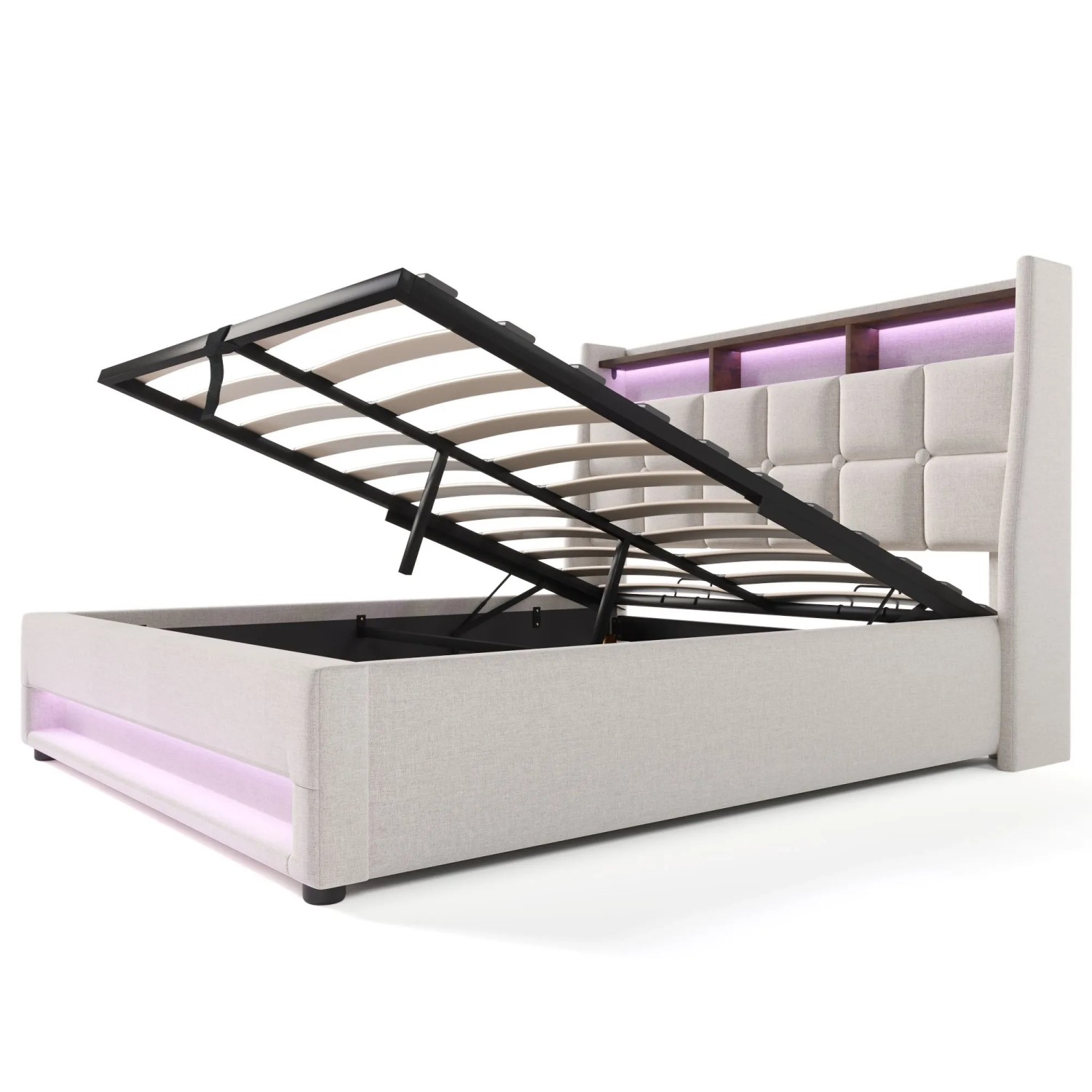 Merax LED Polsterbett 140x200cm USB Leinen