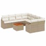 Beige-weißes 9-tlg. vidaXL Garten-Sofa-Set aus Rattan mit Akazienholz-Tisch.