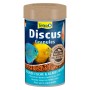 Blaue Tetra Discus Granules Fischfutter-Dose mit bunten Diskusfischen und braunem Granulat. Speziell für Diskusfische, 100 ml.