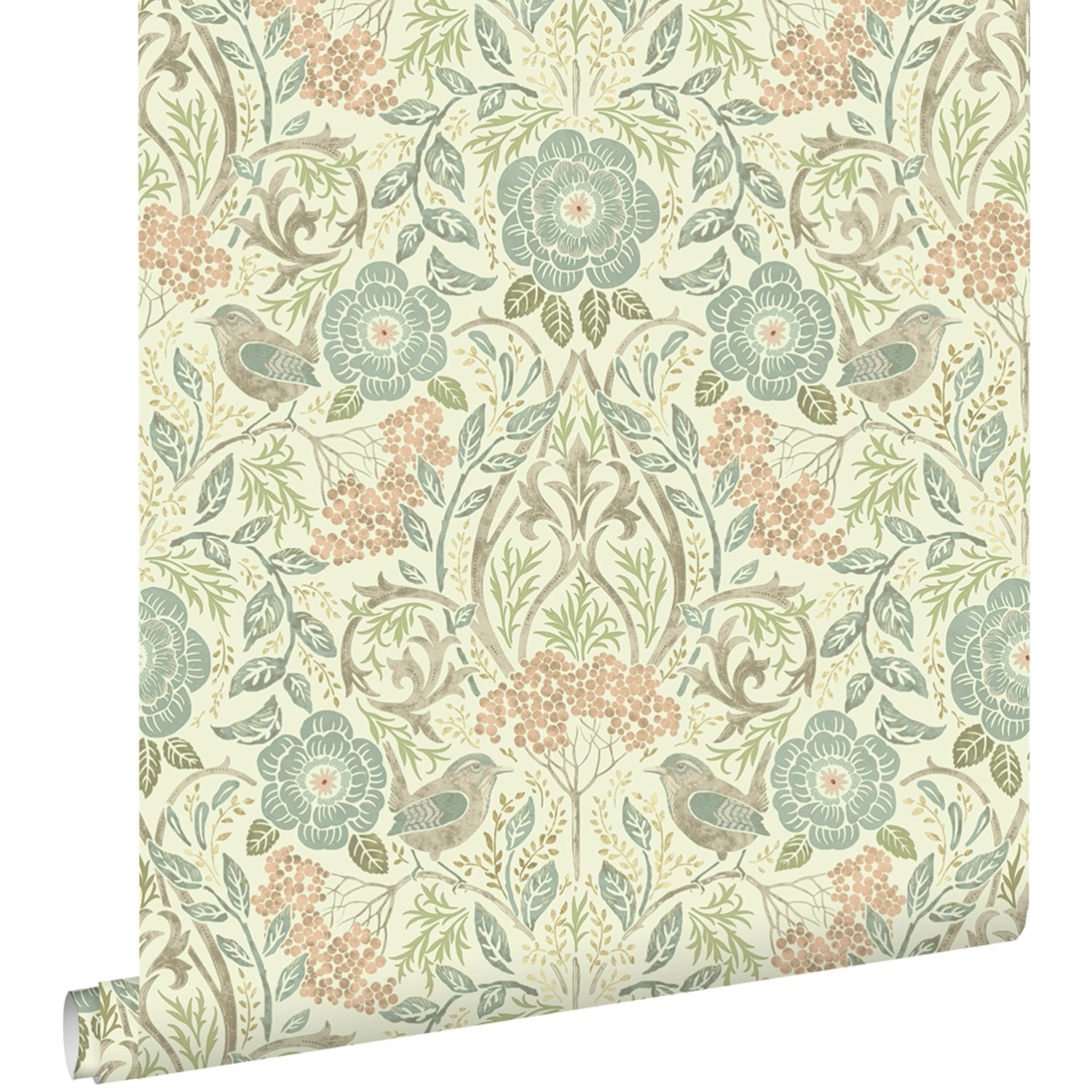 ESTAhome Tapete Blumen und Vögel im Jugendstil Graublau Braun und Altrosa 5 günstig online kaufen