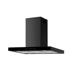 Schwarze Respekta Inselhaube Cara mit Glasfront, 90 cm breit.