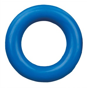 Blauer Jollypaw Ring aus Naturgummi, 9 cm Durchmesser, für Hunde.