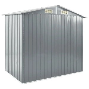 Graues vidaXL Gartenhaus mit Regal, 205x130x183 cm, aus Eisen. Ideal zur Geräteaufbewahrung.