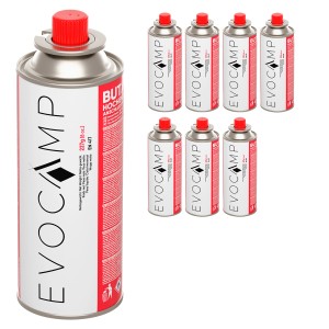 Evocamp Butan Gaskartuschen, 8er-Set, 227g, für Campingkocher, Gasheizung, Unkrautbrenner.