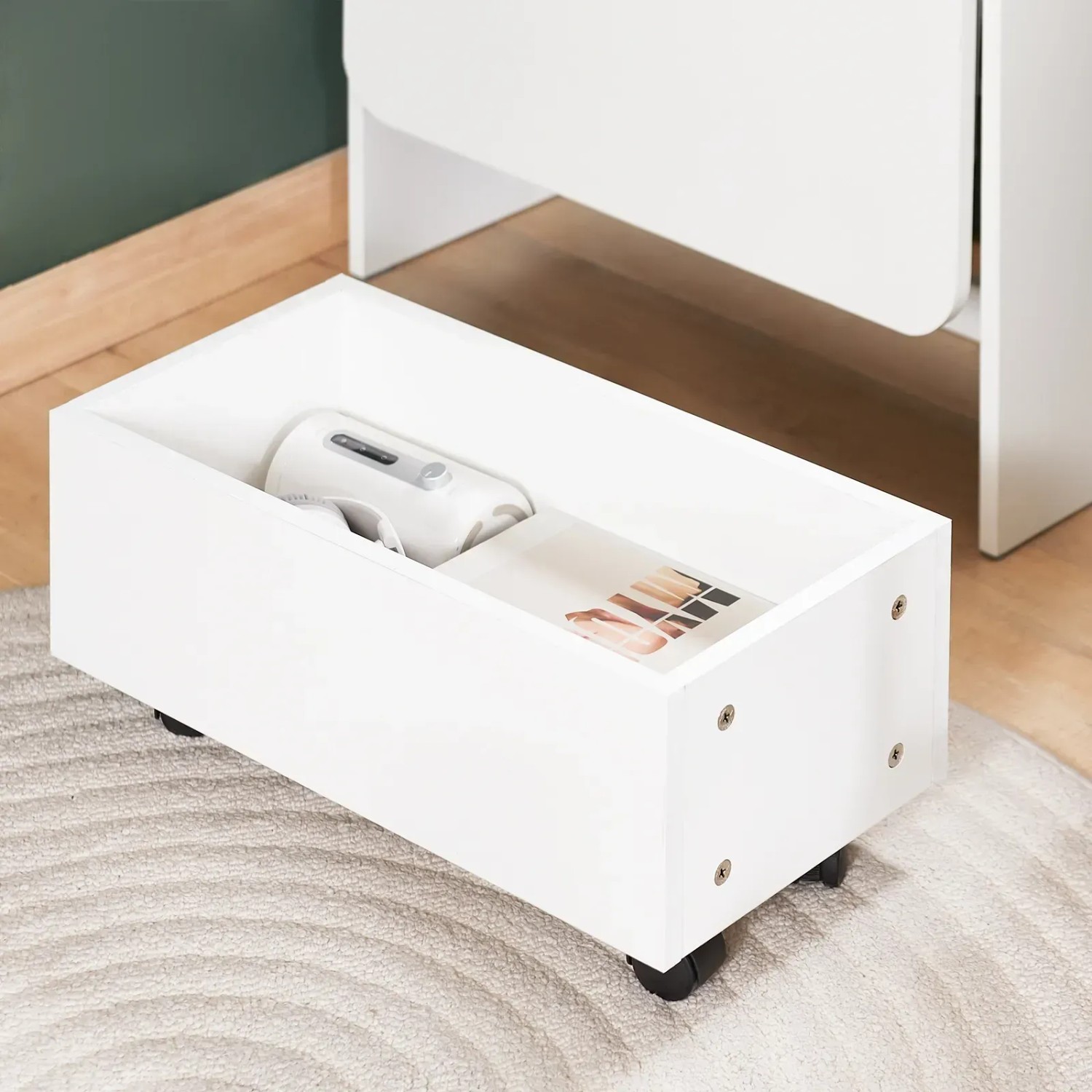 Weißer Rollcontainer als Zubehör für den SoBuy Klapp-Schreibtisch FWT105-W.