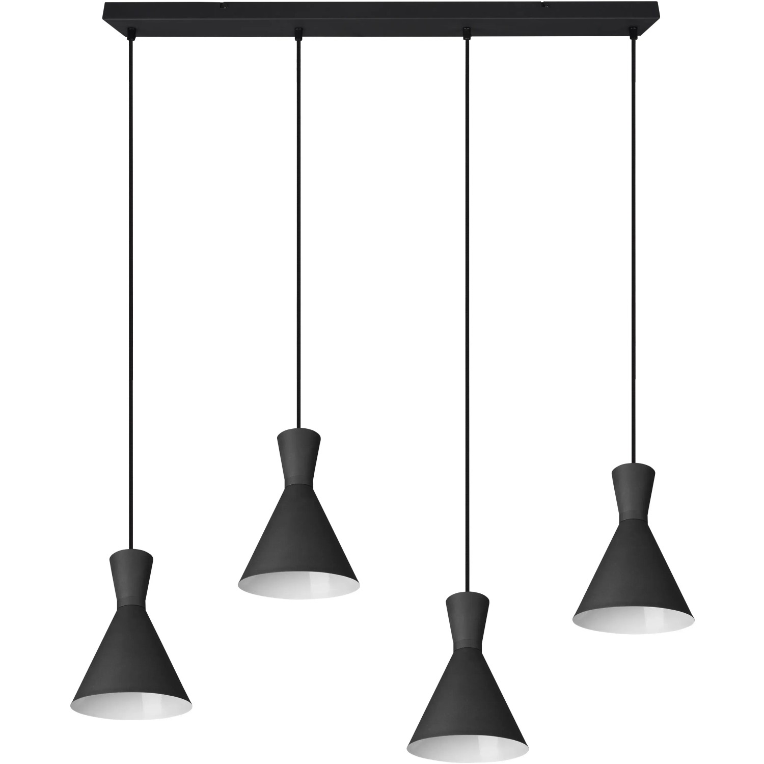 Schwarze Reality Pendelleuchte Enzo mit vier Lampen für Ess- und Wohnzimmer.