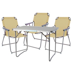 Mojawo 4-teiliges Campingmöbel Set Alu beige: Campingtisch und 3 Stühle.