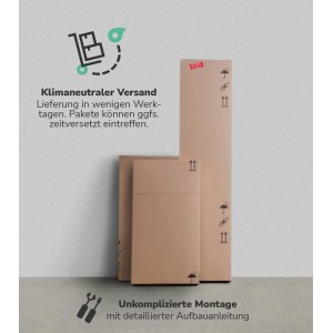 Verpackte mokebo Badmöbel „Der Steuermann“ als 2-teiliges Set in Kartons.
