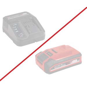 Einhell Power X-Change Akku und Ladegerät (nicht enthalten) für Akku-Vertikutierer.