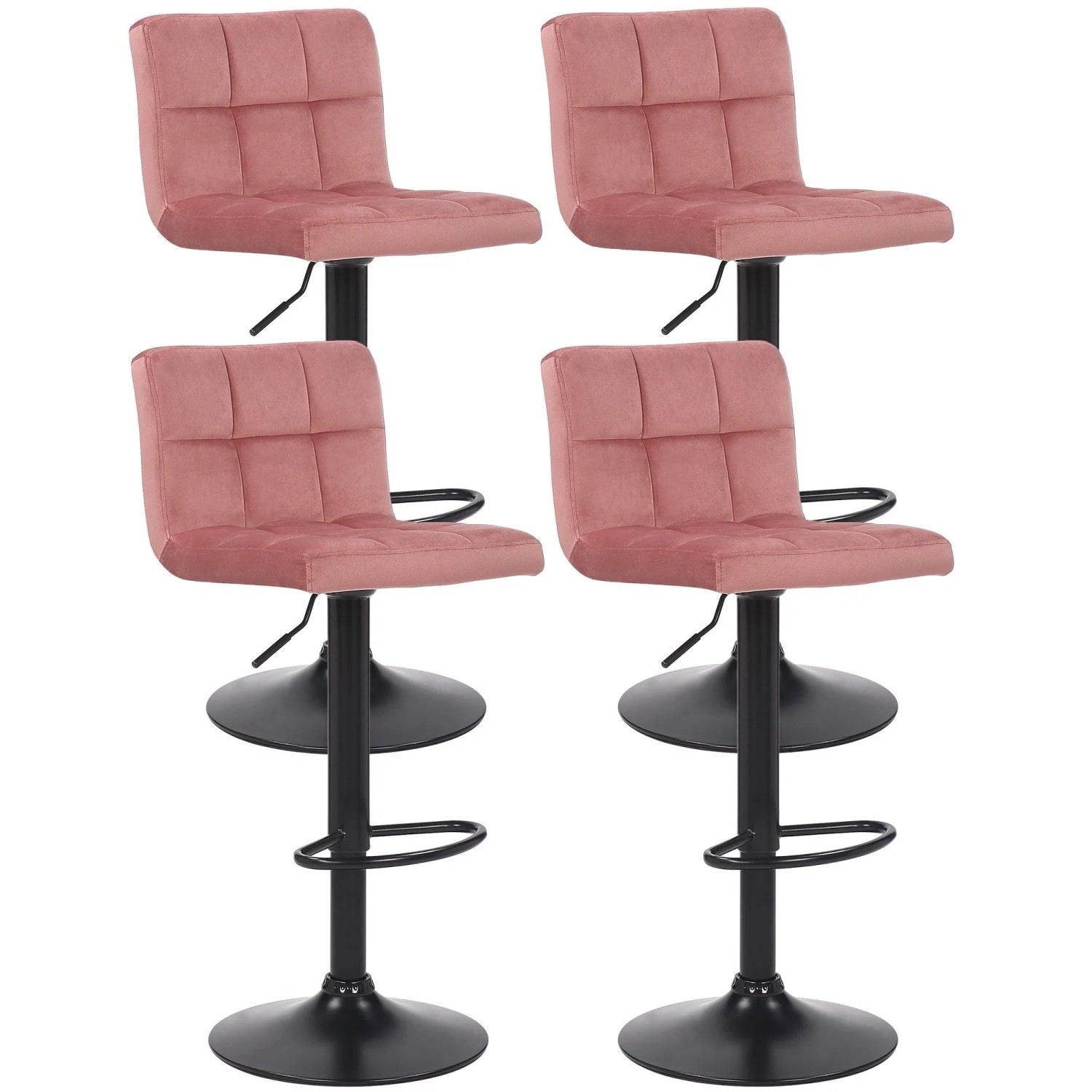 DELUKE 4er Set Barhocker RIVAN Samt Pink 40x40x85cm Barstuhl Mit Lehne Drehbar Tresenhocker Tresenstuhl