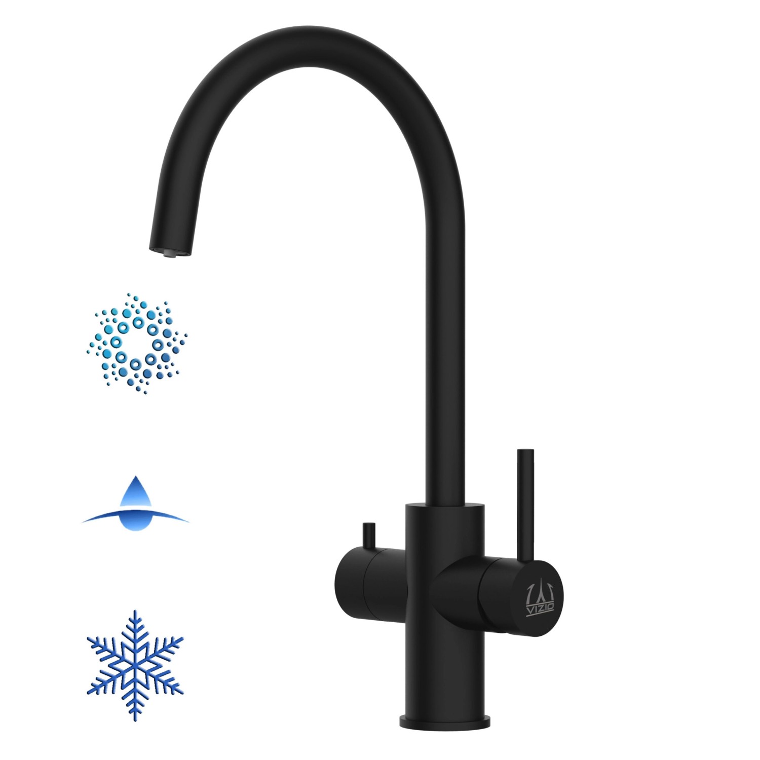 VIZIO 5 Wege Wasserhahn Küchenarmatur Edelstahl Massiv mit 360° Schwenkbarem U Auslauf PVD Schwarz Matt