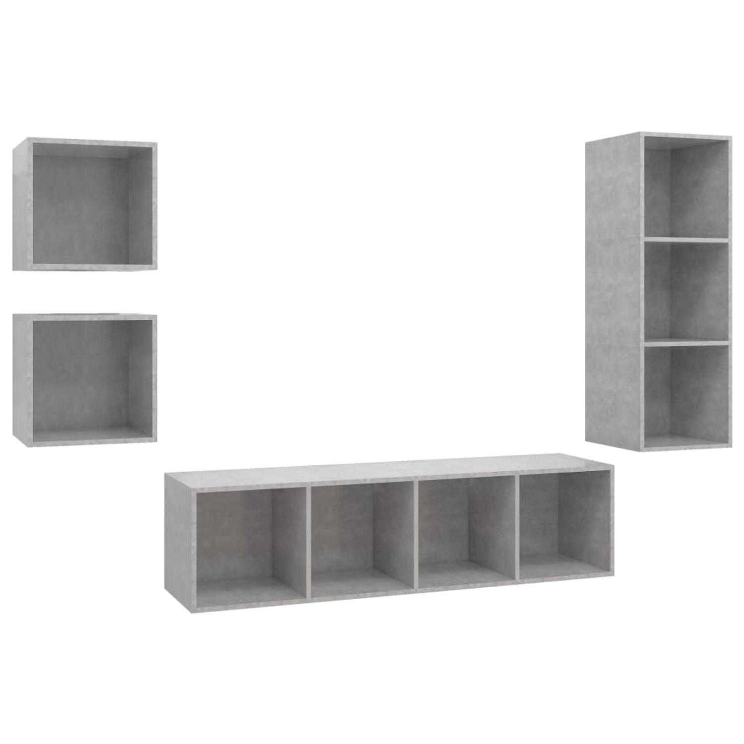 vidaXL 4-Tlg TV-Schrank-Set Betongrau Holzwerkstoff 3079776