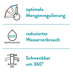 baliv Küchenarmatur Funktionen: Optimale Mengenregulierung, reduzierter Wasserverbrauch, 360° schwenkbar. Einhebelmischer.