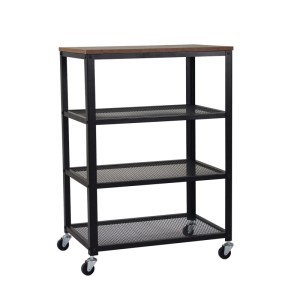 Relaxdays Rollwagen Stahl Schwarz Braun mit Rollen 85 cm x 60 cm x 40 cm 8 kg