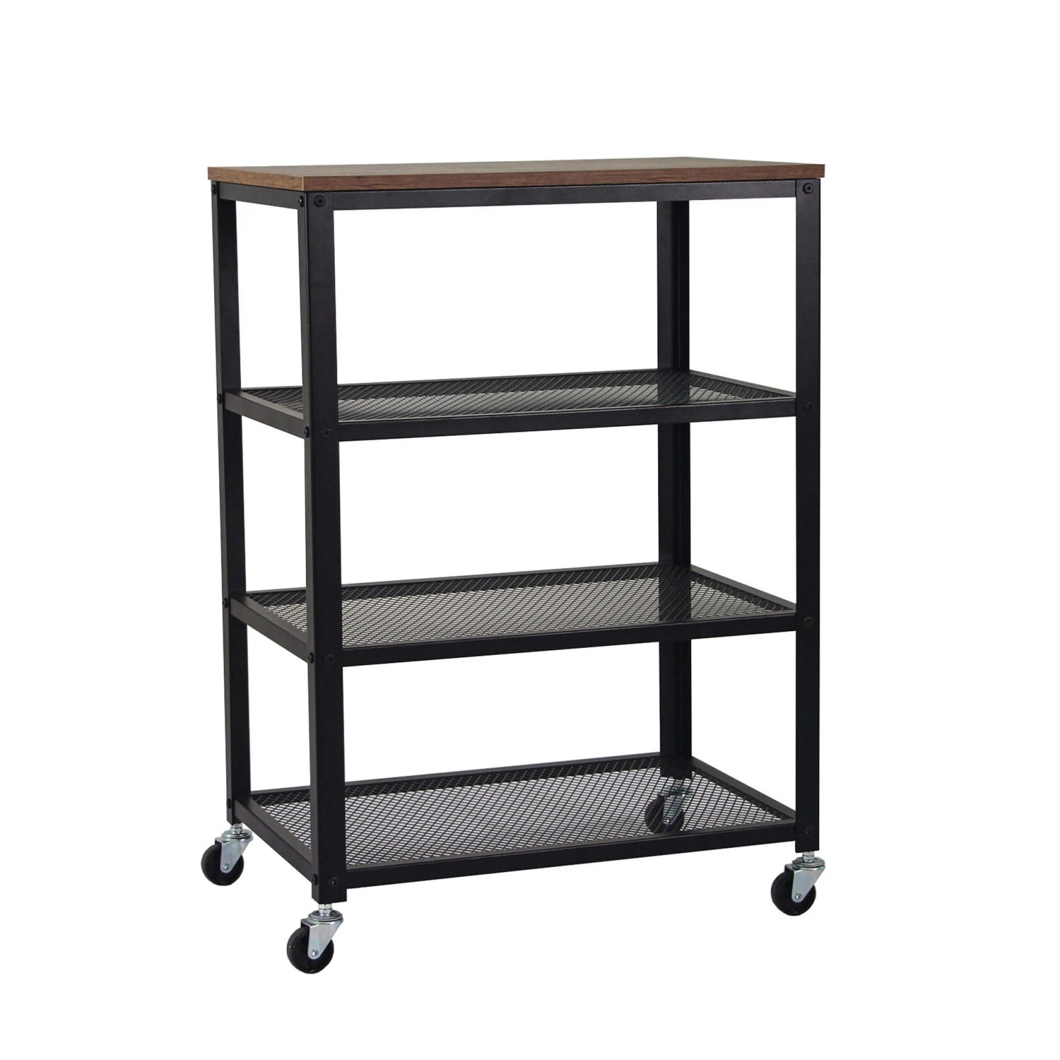 Relaxdays Rollwagen Stahl Schwarz Braun mit Rollen 85 cm x 60 cm x 40 cm 8 kg