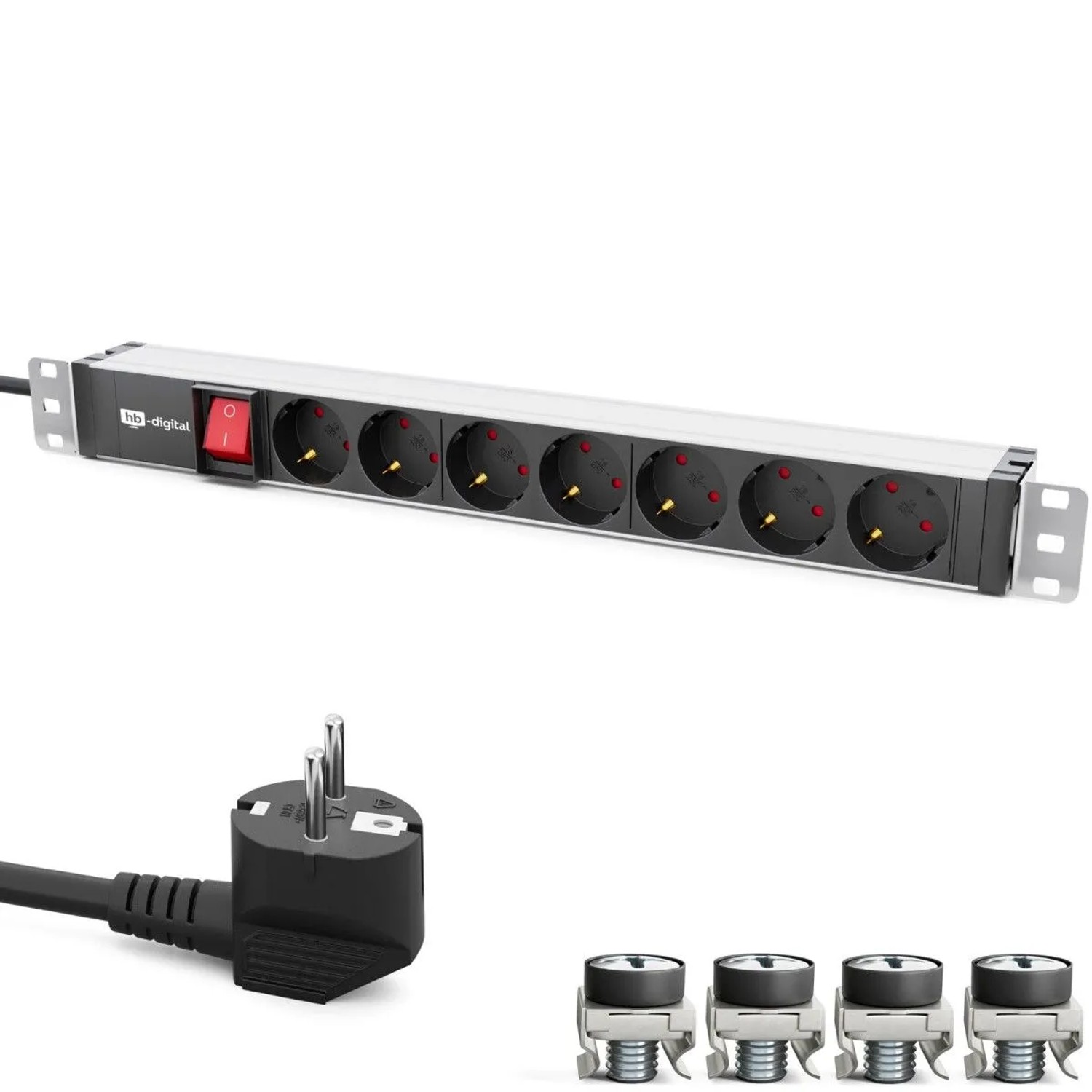 hb-digital 19 Zoll Steckdosenleiste 7-Fach für Serverschrank 1HE