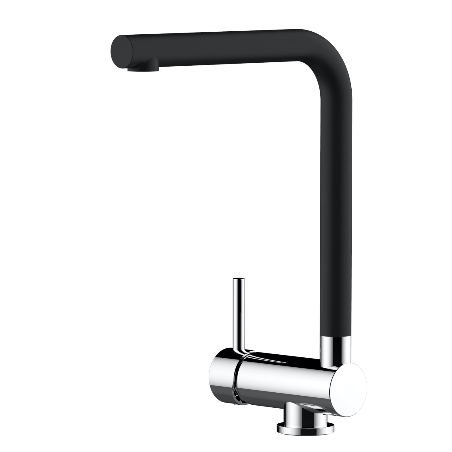 VIZIO Wasserhahn Vorfenster Küchenarmatur Umklappbar 6 CM LINKER HEBEL mit 360° Schwenkbarem L Auslauf Verchromt   Schwarz Granit (Maße: 10cm | 70cm | 30cm)