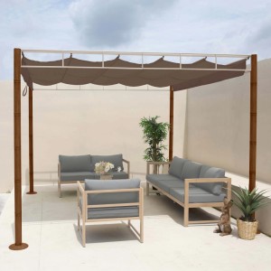 BERLINLODGE Pergola 300x300cm, taupe-braun, mit Bambus-Optik Gestell als Terrassenüberdachung.