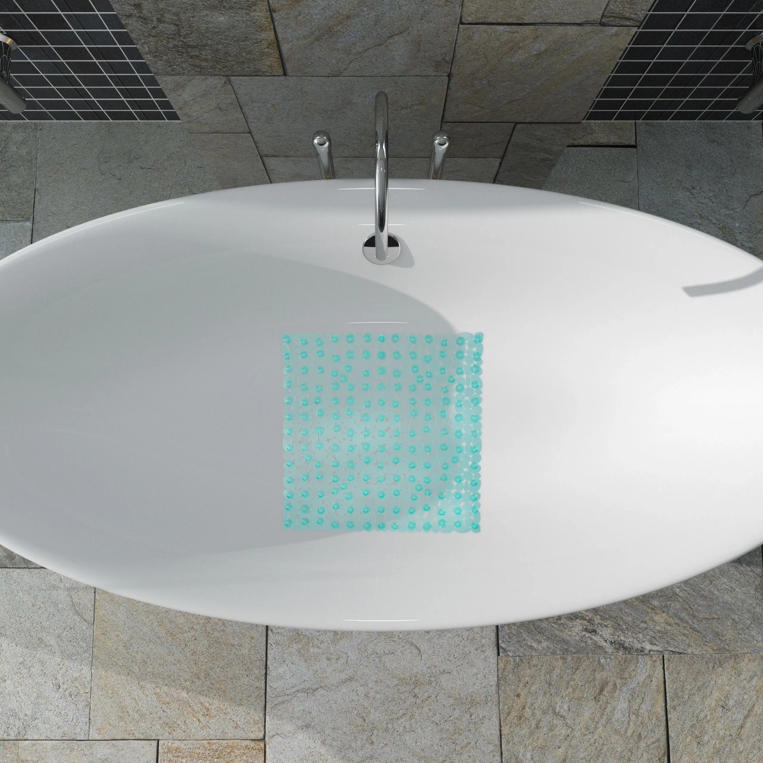 Relaxdays Duschmatte Quadratisch PVC Blau Rutschfest 53 cm x 53 cm 640 g_2