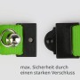 Grünes PETSATION Katzenhalsband mit offenem schwarzem Sicherheitsverschluss und Metallring. Hohe Sicherheit.