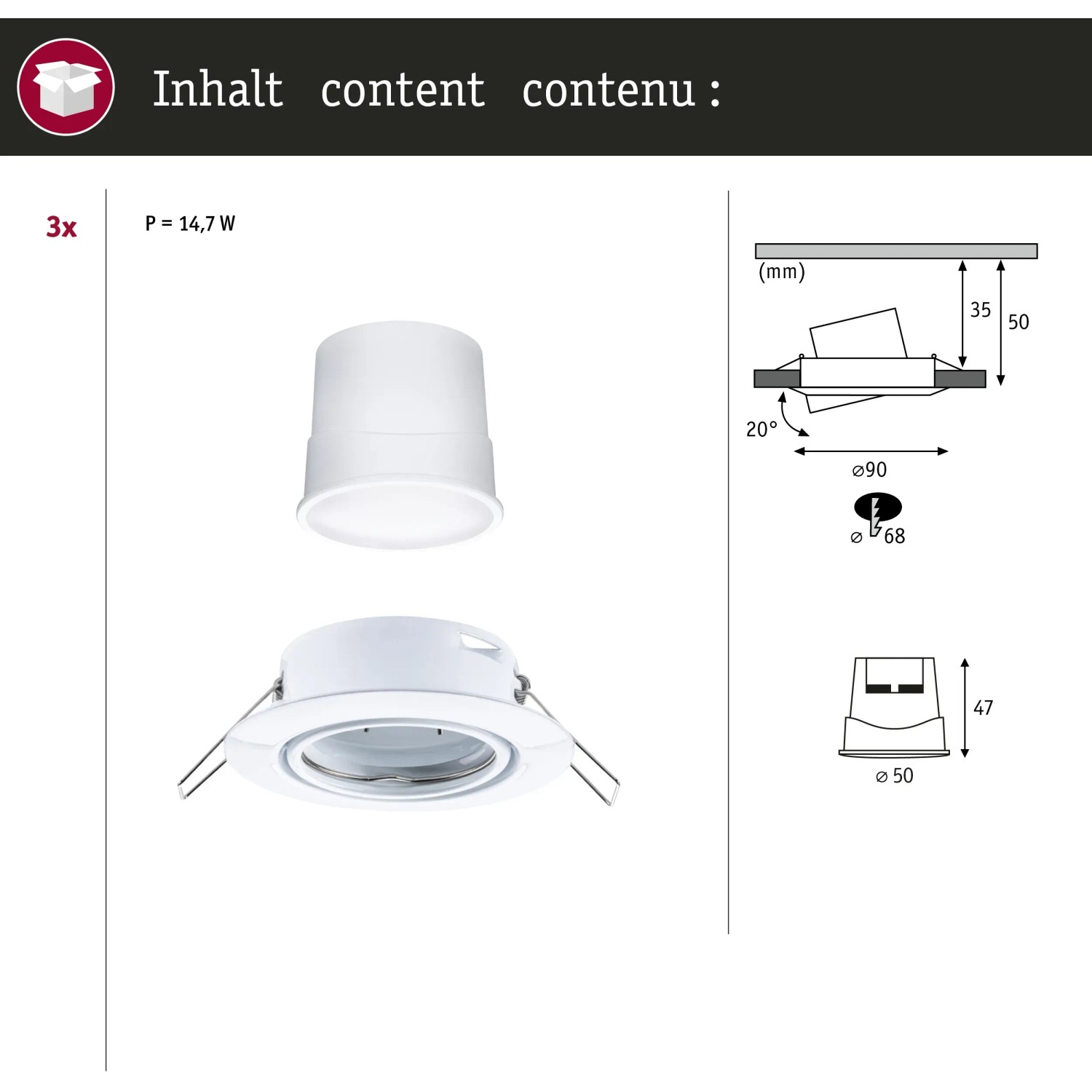Paulmann Urail LED Einbaustrahler Set, Smart Home Zigbee, rund, 90mm, RGBW, Produktdetails.