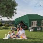 Grüner WOLTU Pavillon 3x6 m mit Seitenwänden im Garten. Familie picknickt davor. Bietet UV-Schutz & ist wasserabweisend.