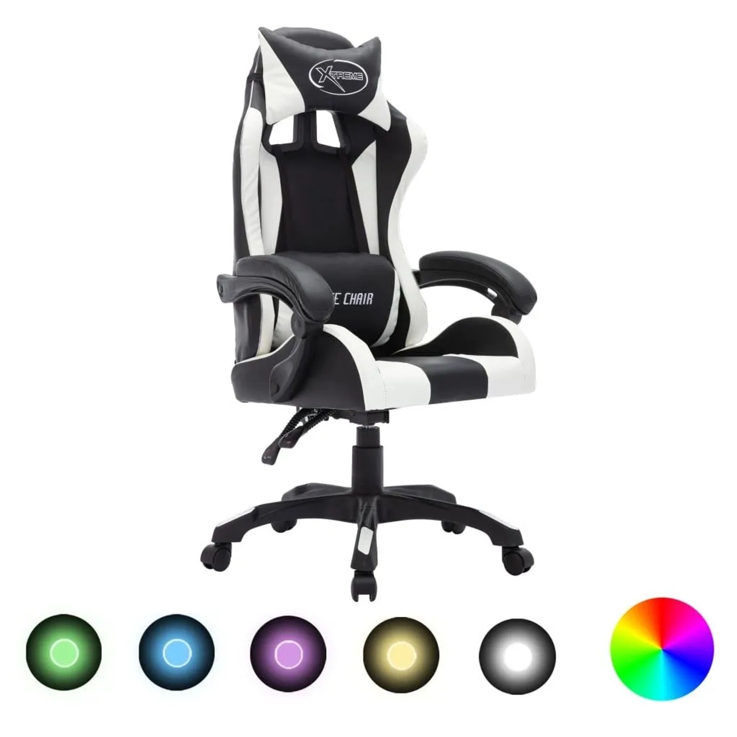 vidaXL Gaming-Stuhl mit RGB LED-Leuchten Weiß und Schwarz Kunstleder 288001 günstig online kaufen