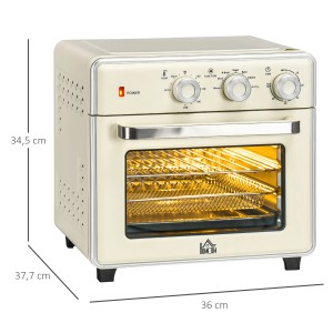 HOMCOM Minibackofen mit Umluft, 20L, in Beige. Kompakter Ofen mit Backblech und Grillrost.