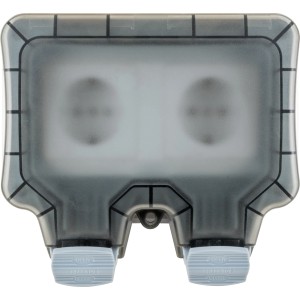 Schwaiger Aufputz-Außensteckdose, 2-fach, hellgrau, IP66, für den Außenbereich.