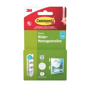 Command Bilder-Montage-Strips, 4 Paar kleine, weiße Klebestreifen zum Aufhängen von Bildern ohne Beschädigung.