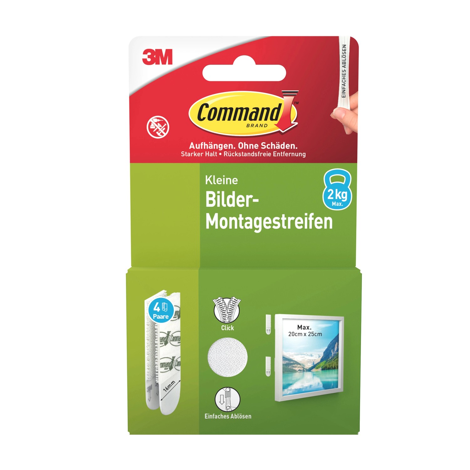 Command Bilder-Montage-Strips Klein Weiß 4 Paare