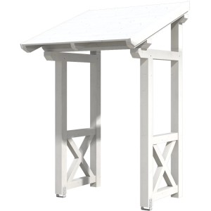 Weißes Skan Holz Haustür-Vordach Potsdam 4 aus lasiertem Fichtenholz, 176x156 cm.