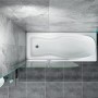 AICA Badewannenfaltwand 90x140cm aus Glas, chromfarbener Rahmen, montiert an Badewanne.