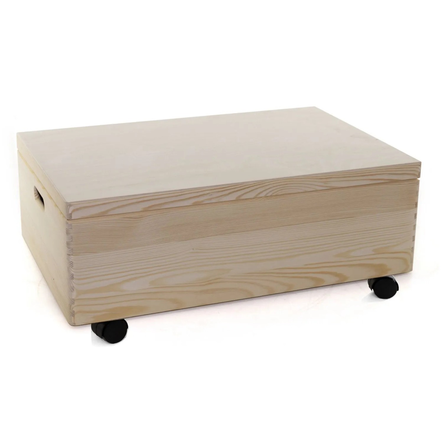 HolzFee Holzkiste mit Deckel Grifflöcher und Rollen 59 x 40 x 20 cm Spielzeug-Kiste Holz