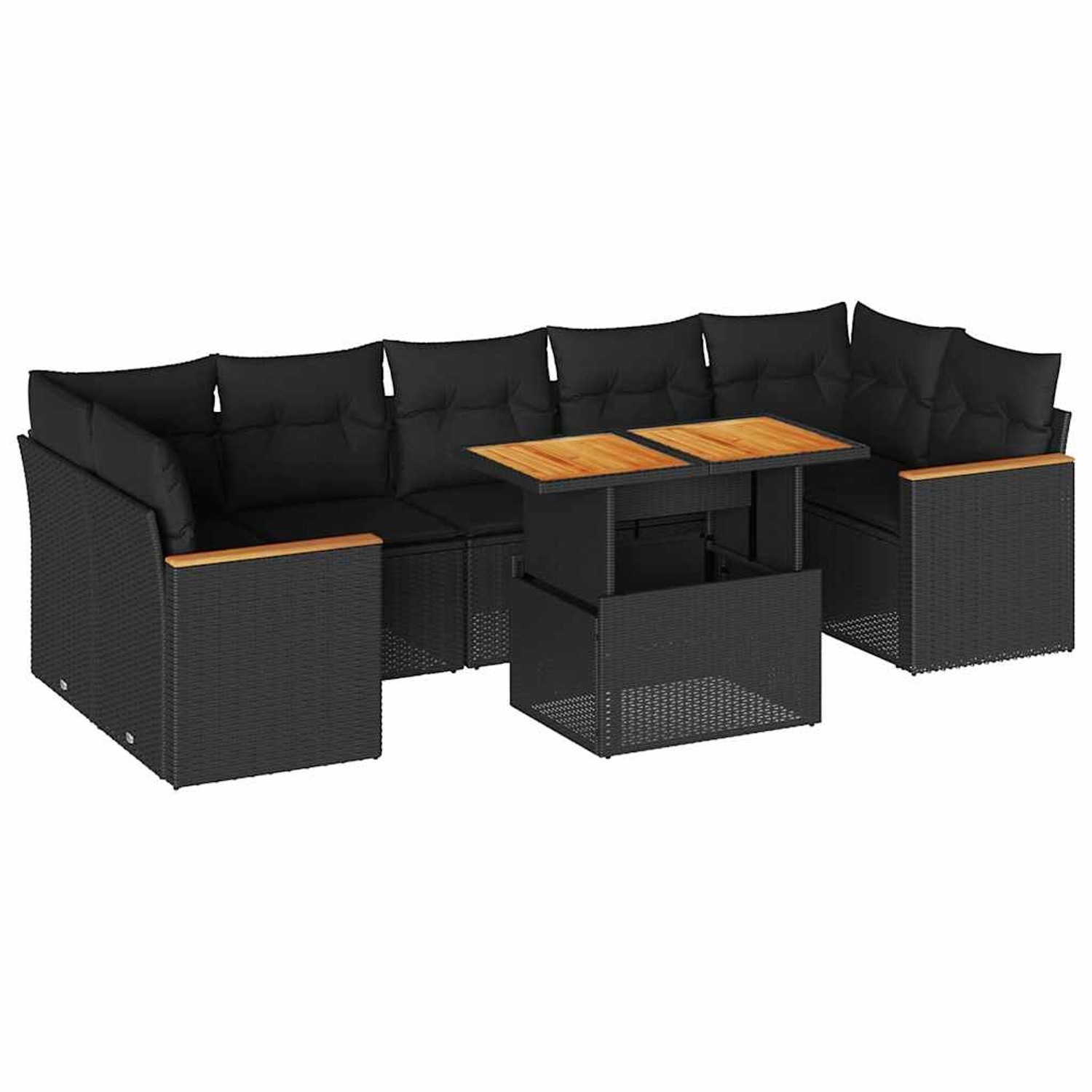 vidaXL 8-Tlg Garten-Sofagarnitur mit Kissen Schwarz Poly Rattan 3327457